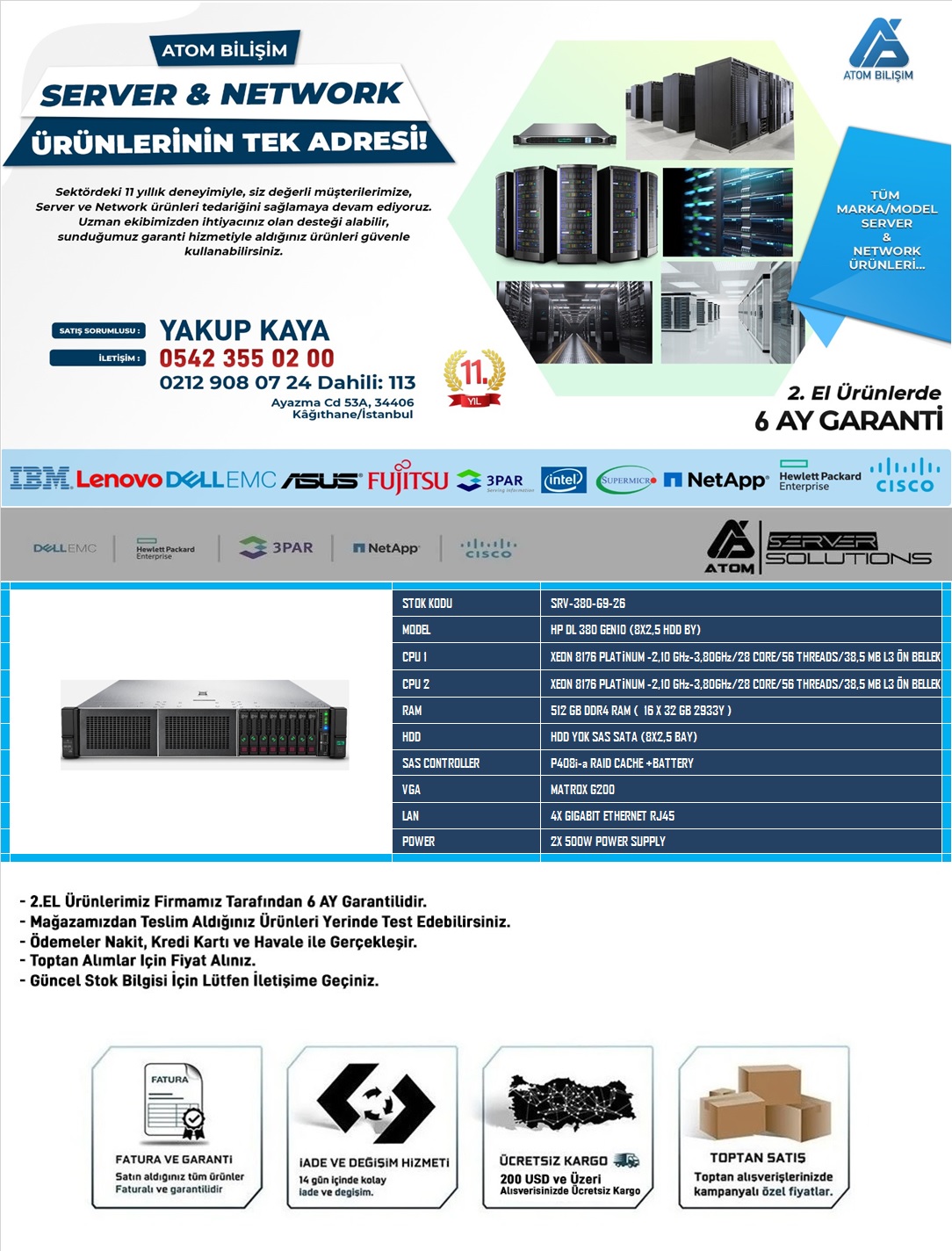 2,EL HP DL 380 GEN 10 8176 PLATINUM 2 X CPU 512GB DDR4 2933Y RAM